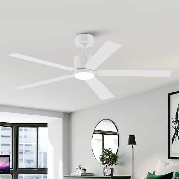 52 in. Integrated LED Indoor Matte White Ceiling Fan with Light and Remote Control
