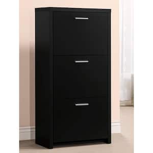 47.25 in. H x 23.5 in. W Black Wood Shoe Storage Cabinet with 3 Fold Out Drawers