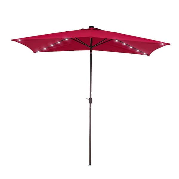 Unbranded 10 ft. x 6.5 ft. Market Rectangular LED Umbrella with Tilt and Crank Waterproof Canopy Garden and Pool in Red