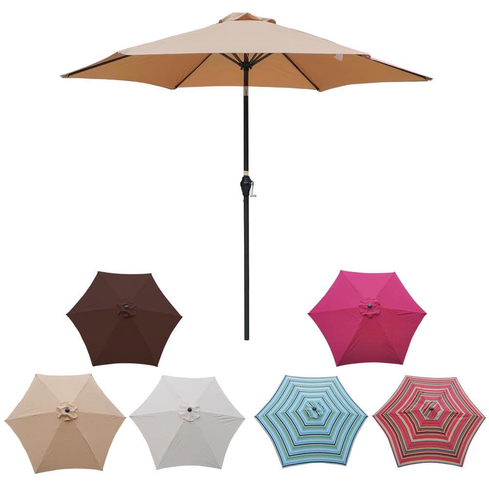 9 ft. Market Tilt Patio Umbrella in Brown with Push Button Tilt and Crank