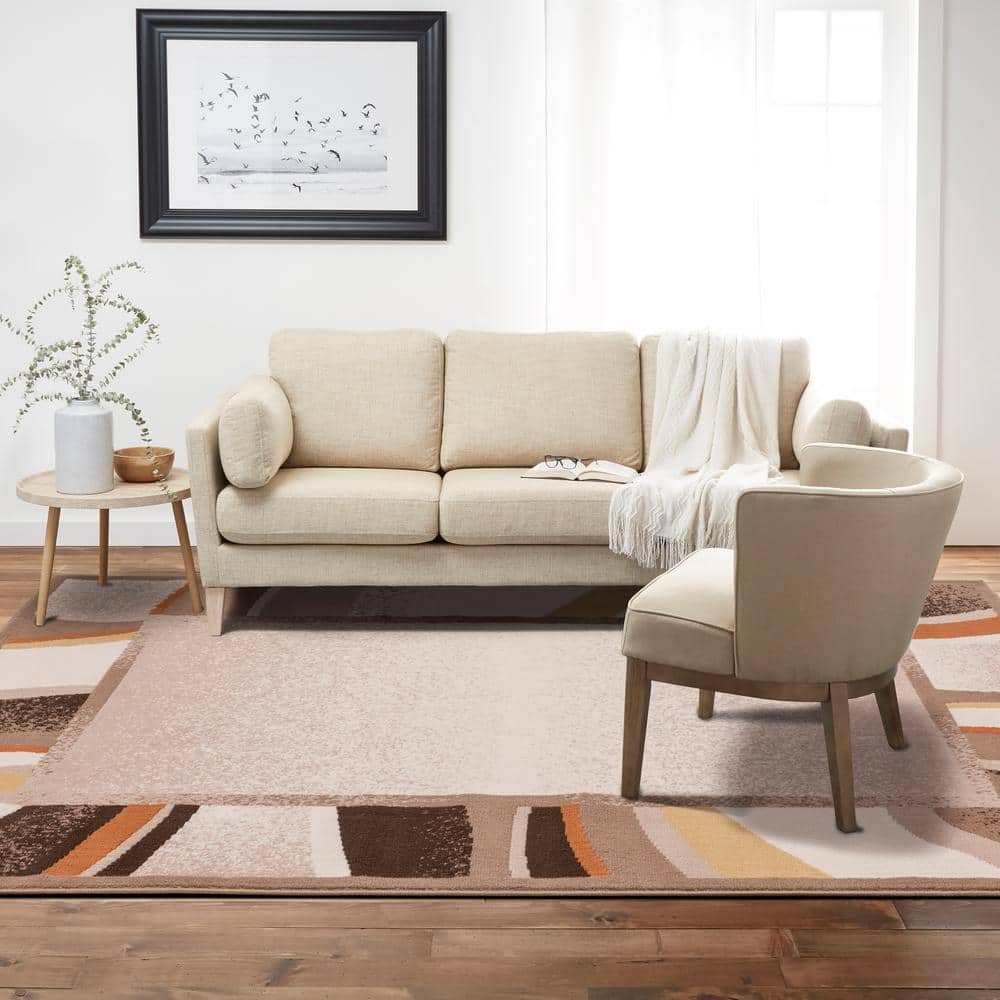 Taupe & Orange Reversible Easy-Care Synthetic Area Rug, 5'3"x7'5"