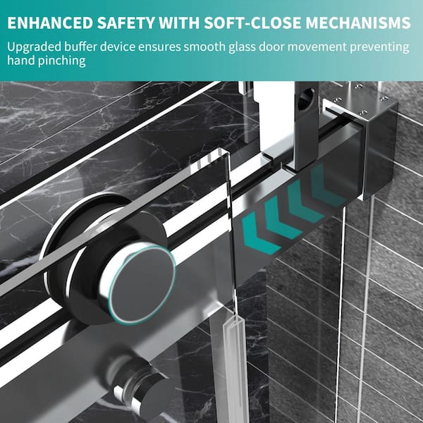 Reversible 56-60 in. W x 76 in. H Frameless Sliding Shower Door in Chrome with Tempered Clear Glass, Soft-Close