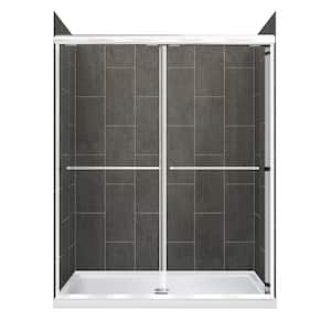 Cove Sliding 48 in. L x 34 in. W x 78 in. H Center Drain Alcove Shower Stall Kit in Slate and Silver Hardware
