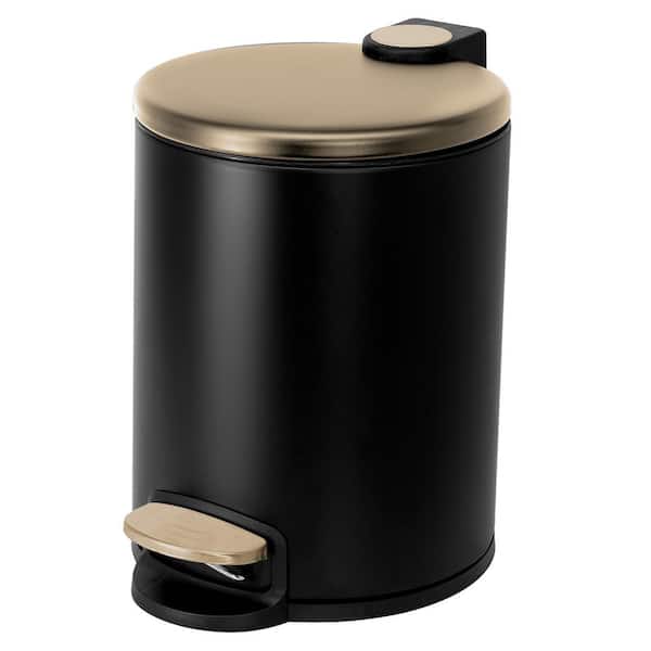 ACENTO Small Round 5 L/1.3 Gal. Pedal Trash Bin with Soft Close Lid in Matte Black and Gold