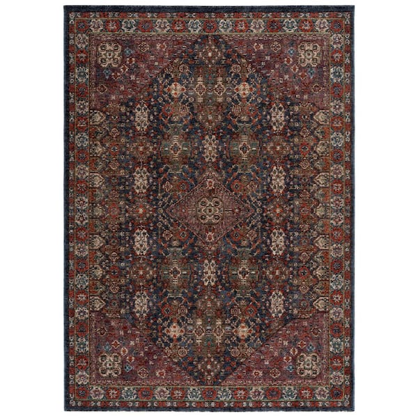 Gemstone 5 ft. x 8 ft. Blue Purple/Orange Beige Medallion Area Rug
