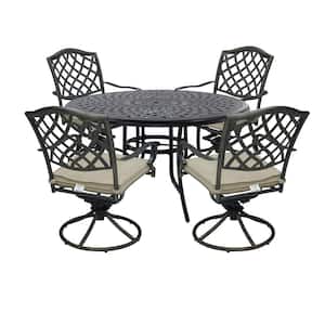 Bronze 5-Piece Aluminum Outdoor Dining Set with Beige Cushions