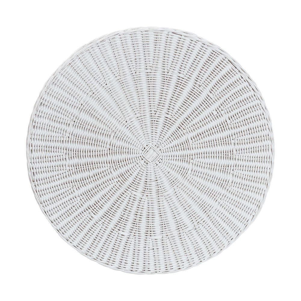 Palm 28" White Round Rattan and Metal End Table