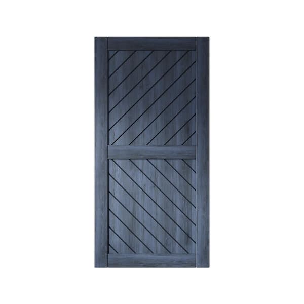 HOMACER XT3 32 in. x 80 in. C-Panel Solid Core Navy Slanted Stripe Design Pine Wood Interior Sliding Barn Door Slab