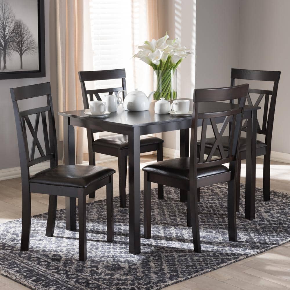 Rosie Contemporary 5-Piece Dark Brown Faux Leather Dining Set