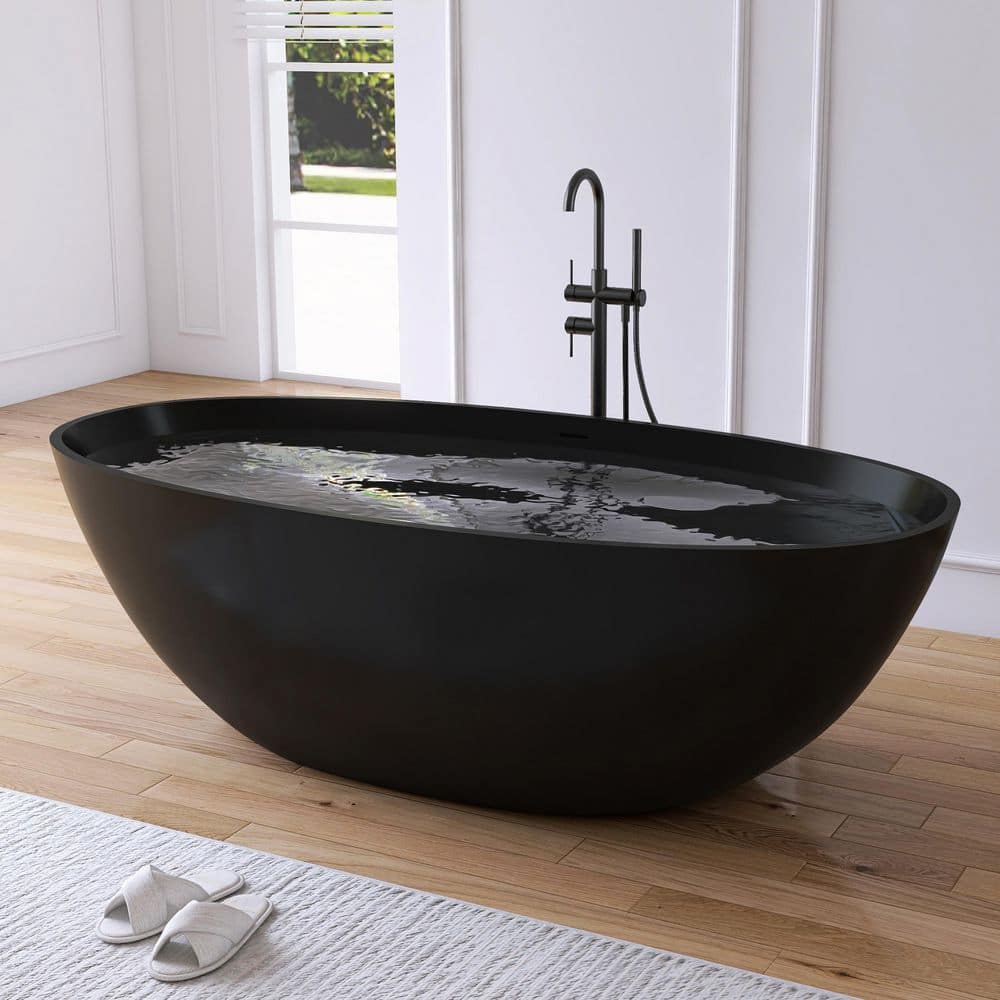Eaton 71 in. x 35.4 in. Stone Resin Solid Surface Matte Flatbottom Freestanding Soaking Bathtub in Black price history on PriceWatchPro