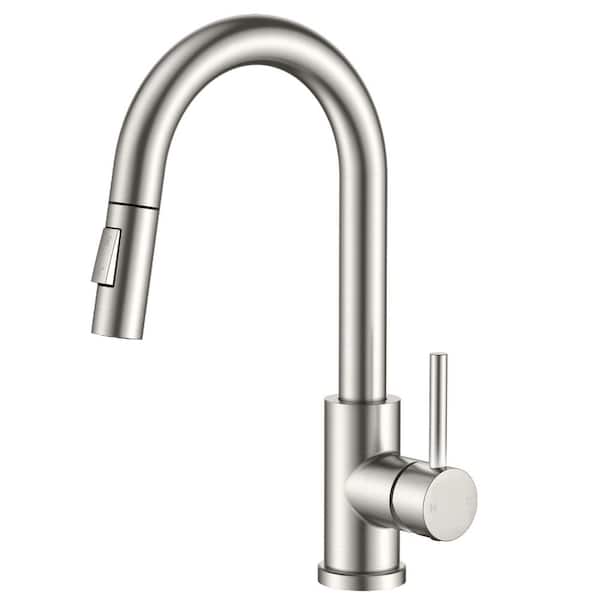 Single Handle Pull Down Sprayer Kitchen Faucetwith Deck Plate and Flexible Hose Pull Out Spout in Brushed Nickel