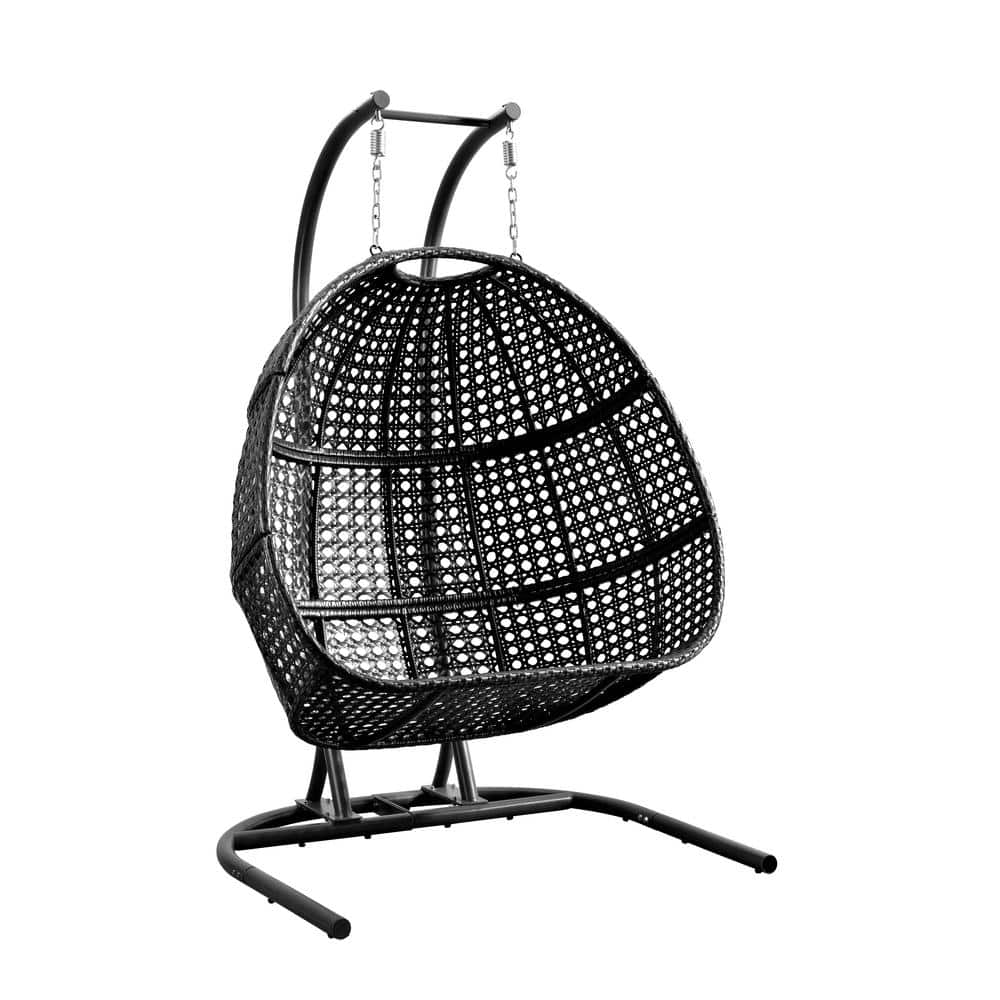 48.8 in. Seats 2-People Metal Patio PE Rattan Double Swing Chair With Stand