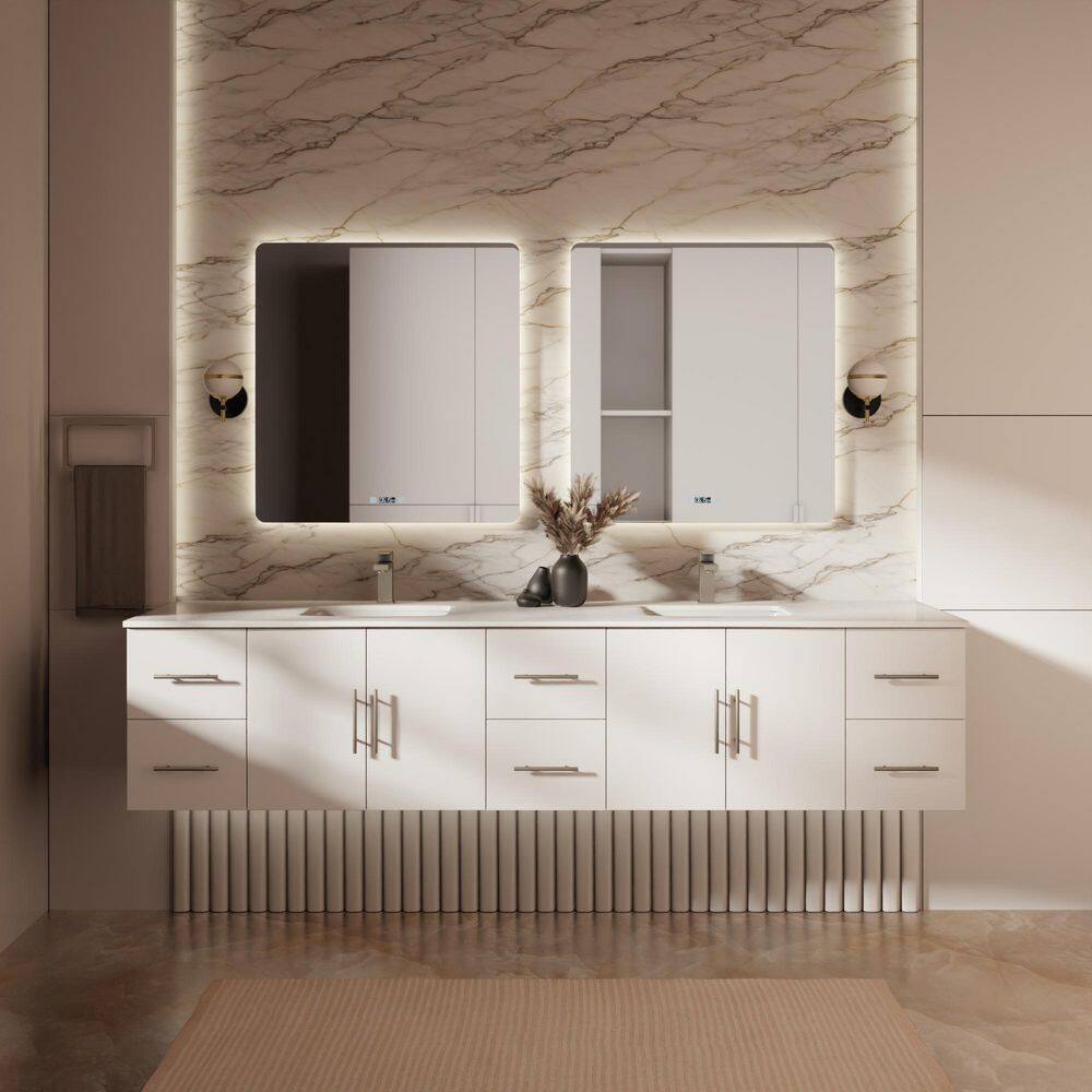 Geneva 84 in. W x 22 in. D Glossy White Double Bath Vanity and Cultured Marble Top price history on PriceWatchPro