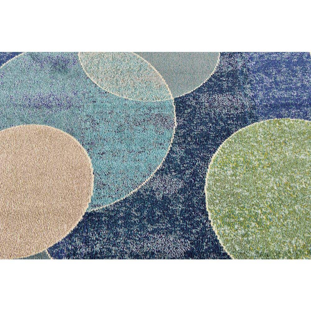 Navy Blue Rectangular Abstract Stain-Resistant Synthetic Rug