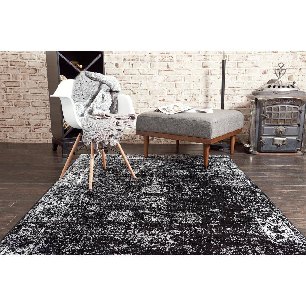 Chic Black Synthetic Indoor Runner Rug, Easy-Care and Stain-Resistant