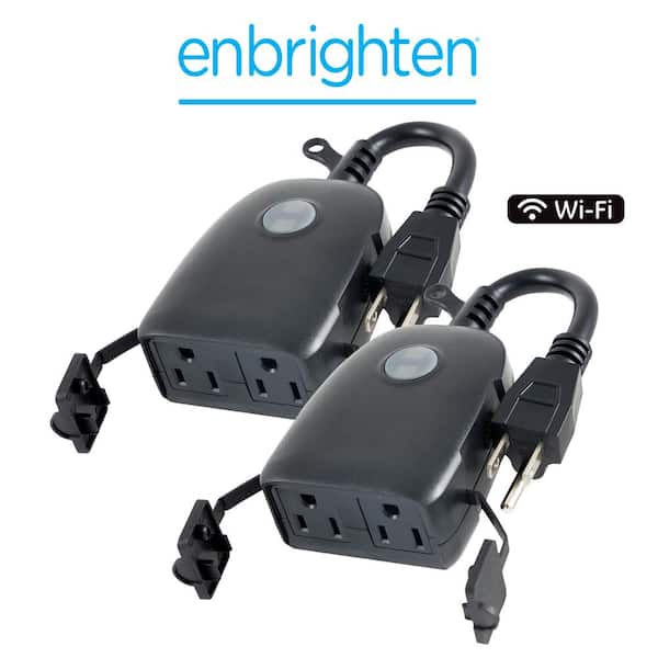 Enbrighten 15 Amp Outdoor Wi-Fi Programmable Countdown Smart Timer Plug Black, 2 Grounded Outlet, (2-Pack)