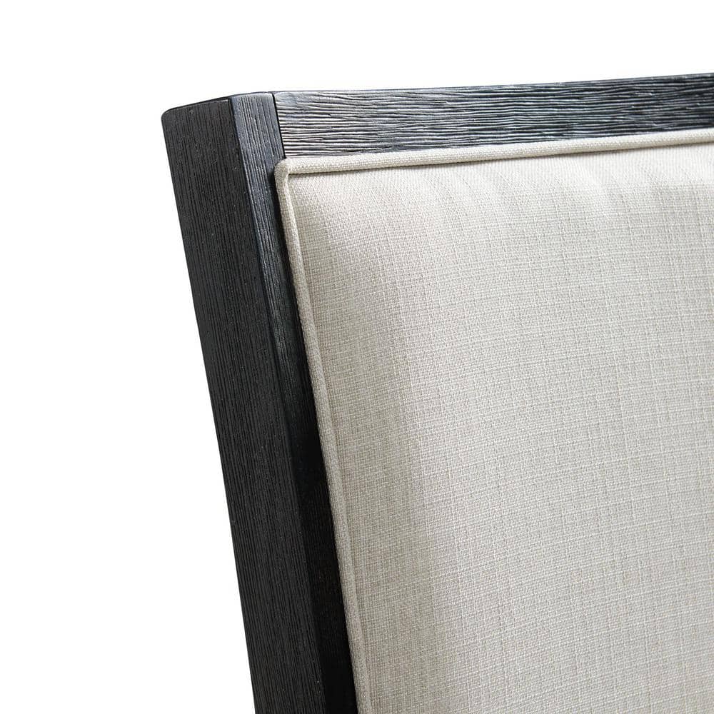 Transitional Cream and Black Upholstered Side Chair with Wooden Slats