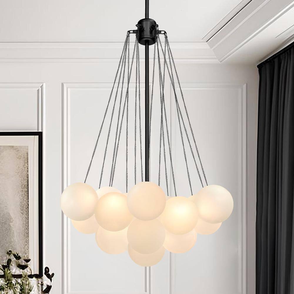 3-Light Black Modern Cluster Bubble Chandelier Globe Pendant Light Fixture with Frosted Glass Shades for Bedroom price history on PriceWatchPro