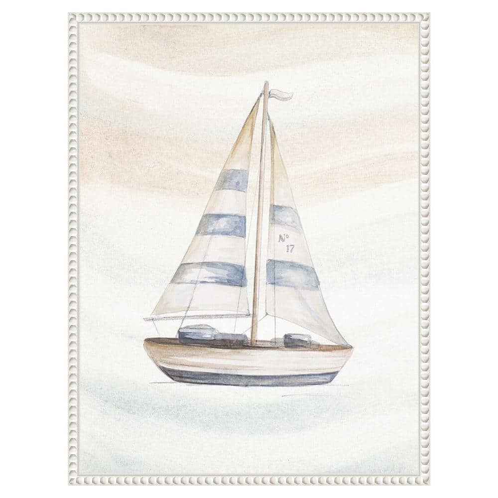 Beaded White Nautical Sailboat Canvas Framed Wall Art