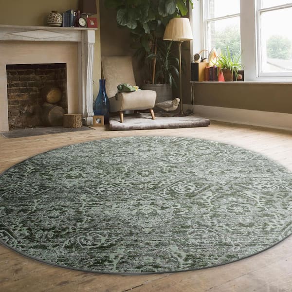 Unbranded Green 5 ft. Round Livigno 1244 Transitional Abstract Area Rug
