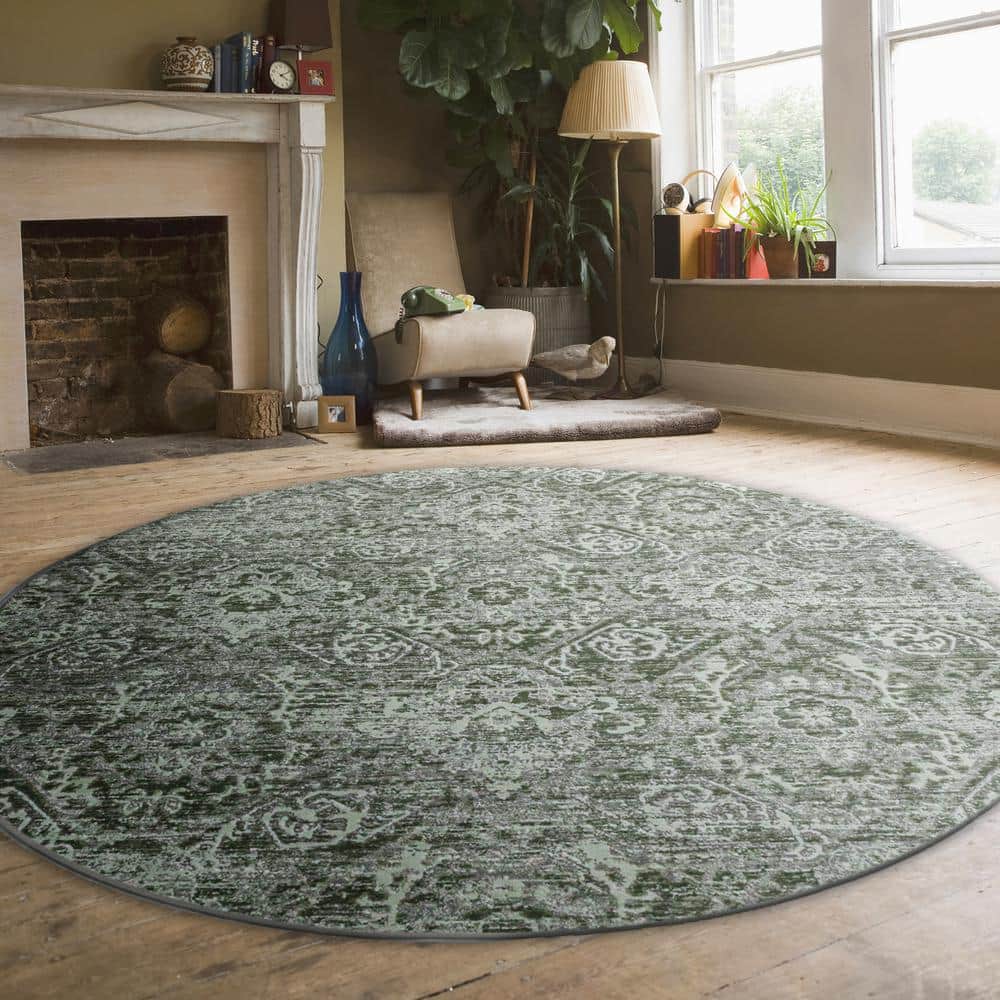 Green 8 ft. Round Livigno 1244 Transitional Abstract Area Rug