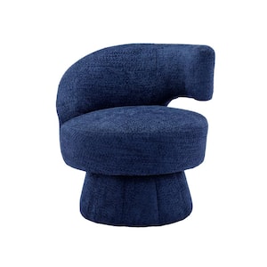 Modern Cuddle Shaped Navy Blue Chenille Swivel Barrel Accent Chair