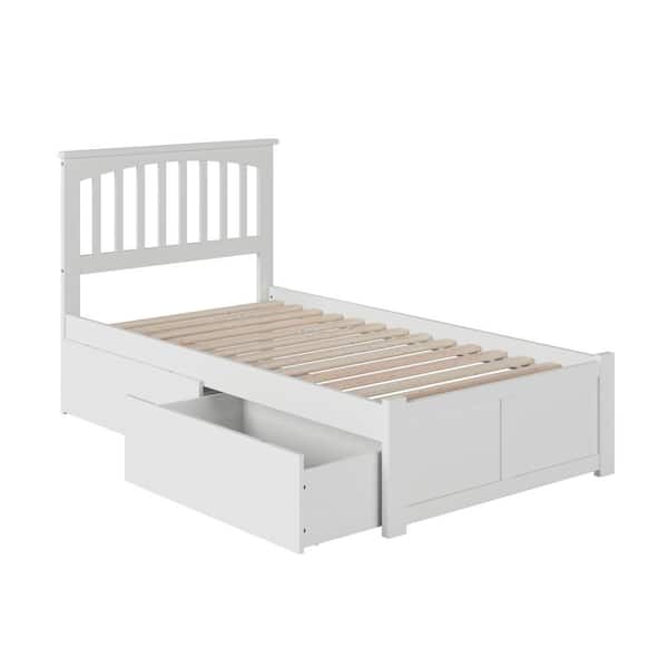 AFI Mission White Twin XL Solid Wood Storage Platform Bed with Flat Panel Foot Board and 2 Bed Drawers