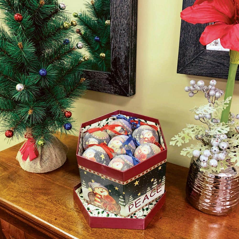 Peaceful Nights Snowman Christmas Tree Ornaments in Decorative Box (Set of 