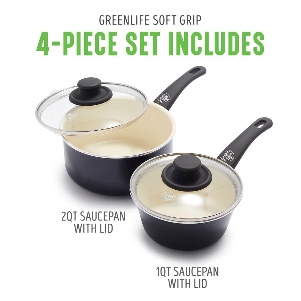 Black and Cream Aluminum Nonstick Saucepan Set with Glass Lids