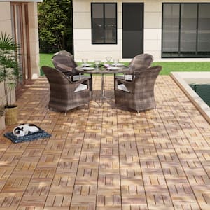 12 in. x 12 in. Square Acacia Wood Interlocking Flooring Deck Tiles Checker Pattern For Patio Brown(Pack of 20 Tiles)