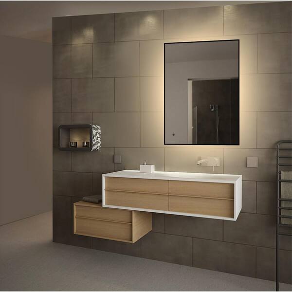 Ltl Home Products Shadows 24 In W X 32 H Lighted Impressions Framed Rectangular Led Light Bathroom Vanity Mirror Black Li9759 The Depot Ltl Home Products Shadows 24 In W X 32, Black Framed Lighted Mirror