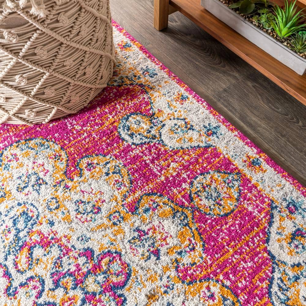 Pink and Cream Vintage Medallion Bohemian Area Rug