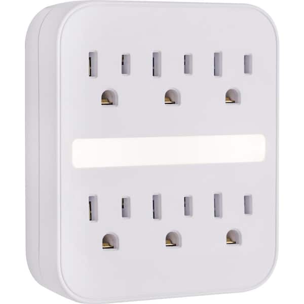 GE Grounded 6-Outlet Wall Tap Adapter Surge Protector with Night Light