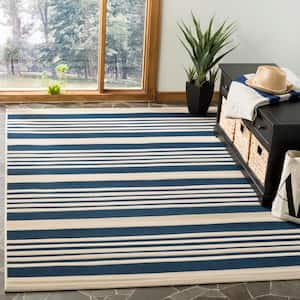 Courtyard Navy/Beige 4 ft. x 6 ft. Striped Indoor/Outdoor Patio  Area Rug