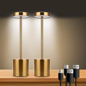 10.25 in. Gold Cordless Rechargeable Integrated LED Table Lamp, Modern Portable Stepless Brightness Desk Lamps (2-Pack)