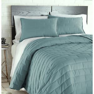 Brickyard Microfiber Teal Quilt King Quilt and Sham Set