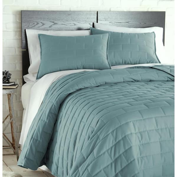 Brickyard Microfiber Teal Quilt King Quilt and Sham Set