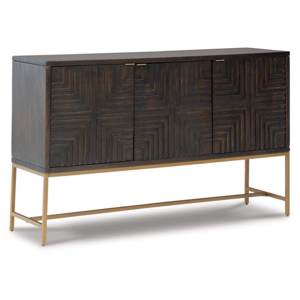 Elinmore 58" Brown and Gold Geometric Accent Cabinet