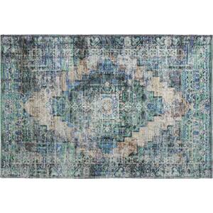 Mayfield Premium Machine Washable Abstract AMF2139 Green 2 ft. x 3 ft. Accent Rug