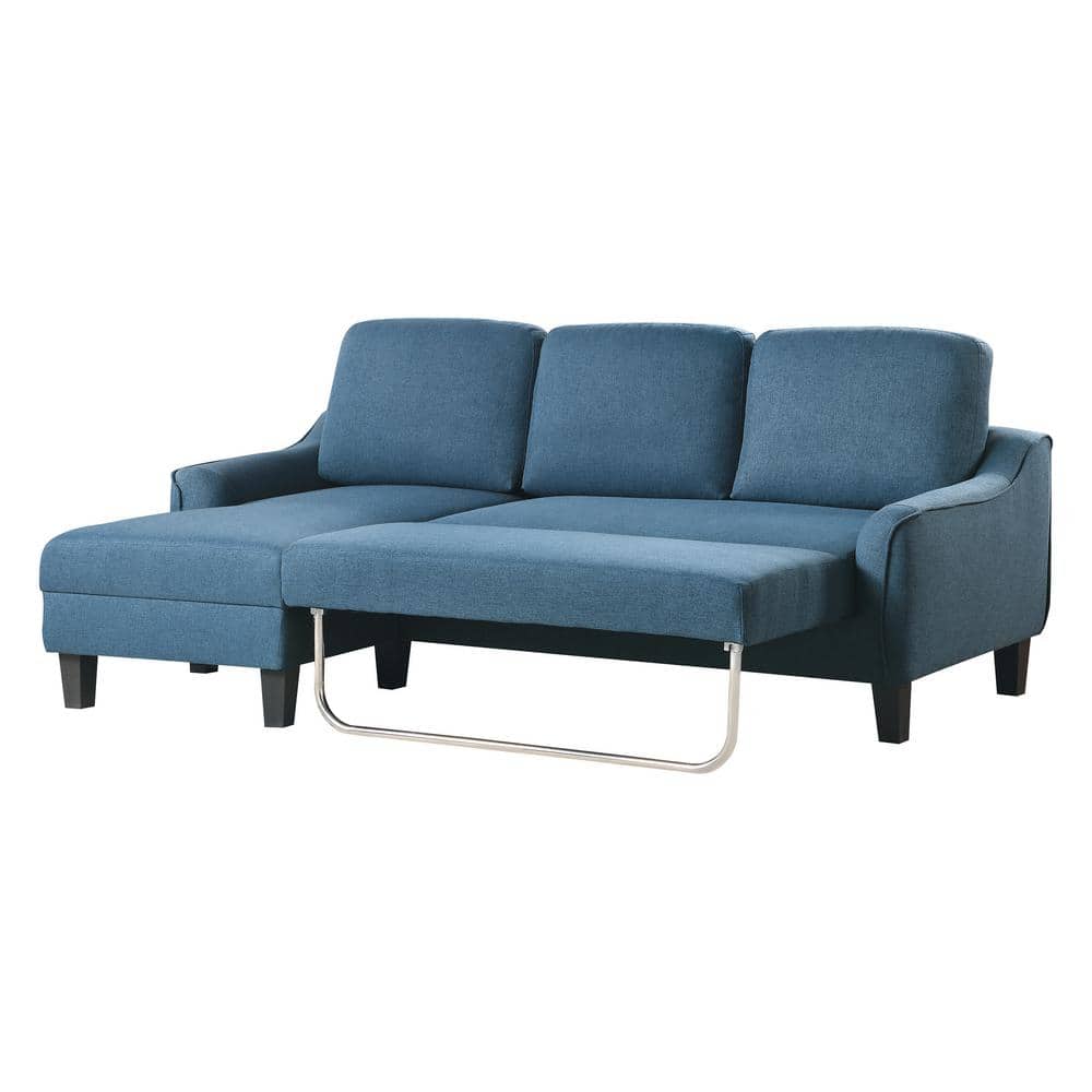 Blue Twin Fabric Sleeper Sectional with Pillow-top Arm