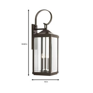 Gibbes Street 9-1/2 in. 3-Light Antique Bronze Clear Beveled Glass New Traditional Outdoor Large Wall Lantern Light