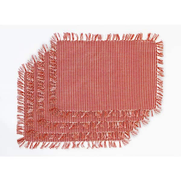 Homespun Fringed Red 100% Cotton Placemat (Set of 4)