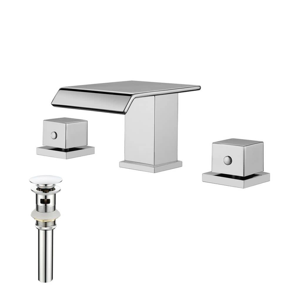 8 in. Widespread Double Handle Waterfall Bathroom Sink Faucet with Pop-up Drain Brass Vanity Taps in Polished Chrome price history on PriceWatchPro