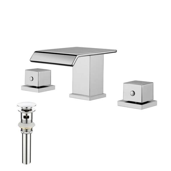 thumbnail image 2 of Senlesen Modern Waterfall Bathroom Faucet – Widespread 8-Inch Deck Mount, Single Lever (Chrome/Nickel/Black Options) 2 of 5
