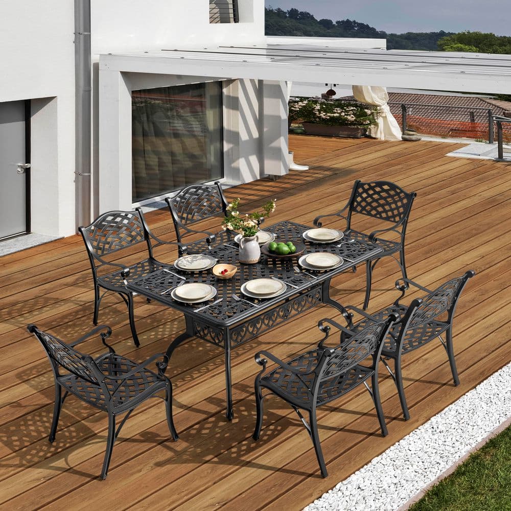 Nuu Garden Black with Gold Speckles 7-Piece Cast Aluminum Nuu Garden Black with Gold Speckles 7-Piece Cast Aluminum