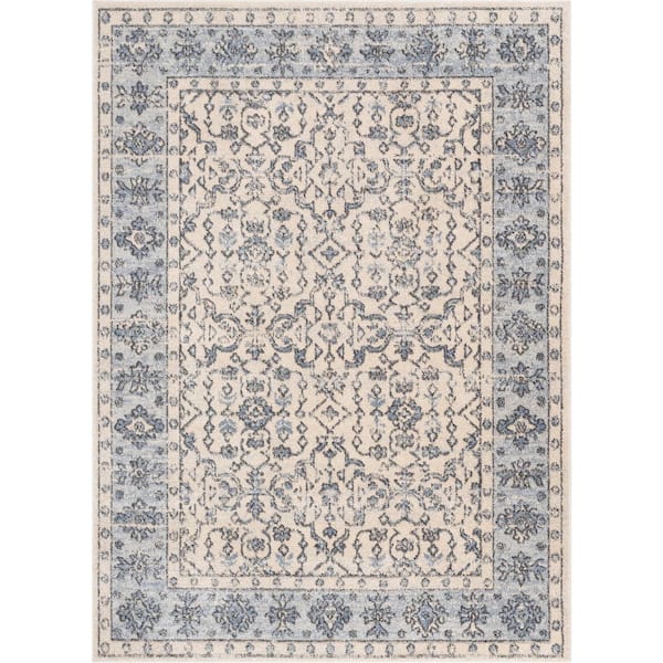 Well Woven Topkapi Savona Persian Floral Medallion Light Blue 5 ft. 3 in. x 7 ft. 3 in. Distressed Area Rug