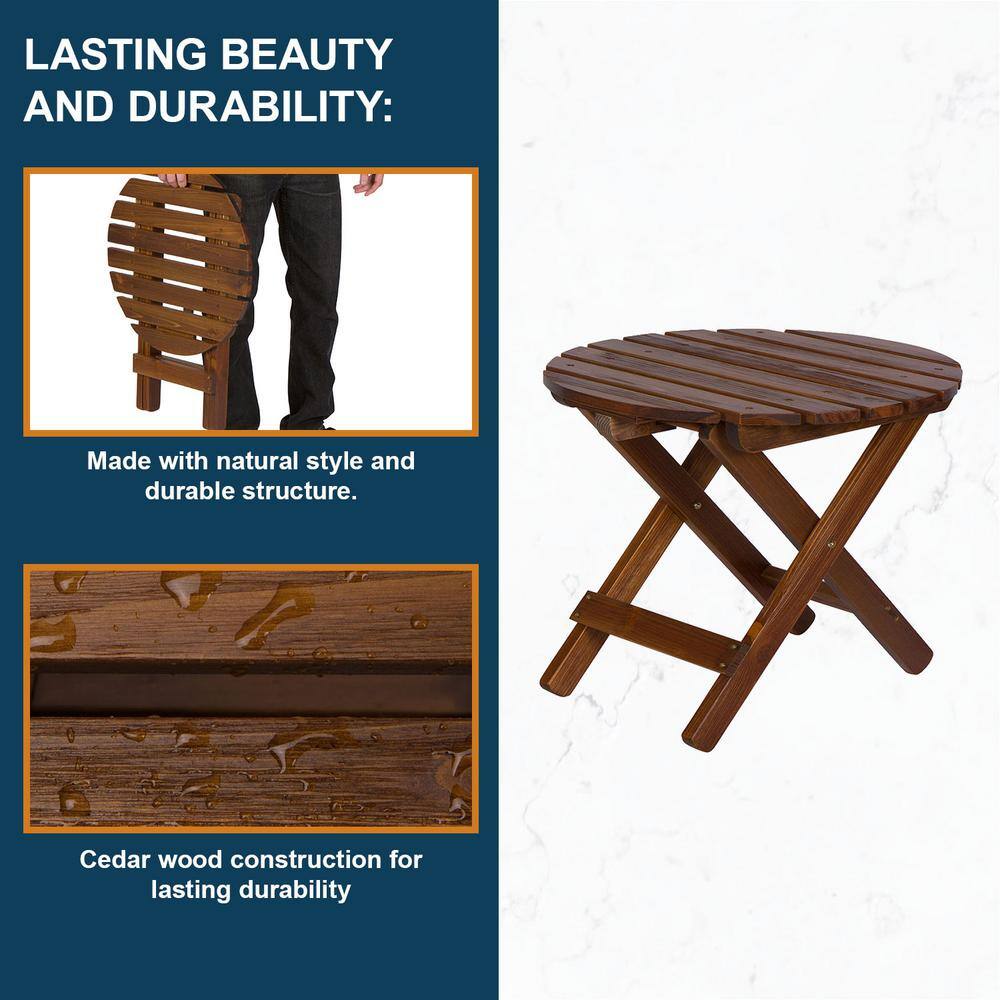 Adirondack Brown Cedar Wood Round Folding Side Table