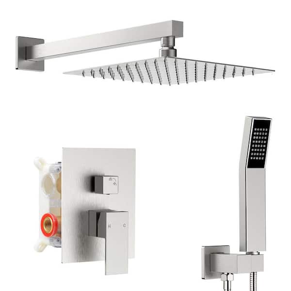 AKLFGN Single Handle 2 -Spray Shower Faucet 2.5 GPM 10 in. with Pressure Balance, Anti Scald in Brushed Nickel