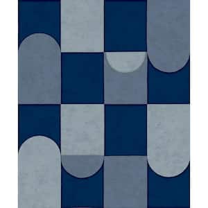 Blue & Petrol 3D Patchwork Print Non-Woven Paper Paste the Wall Textured Wallpaper 57sqft