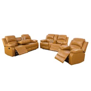 3-Piece Faux Leather Ginger Reclining Living Room Set